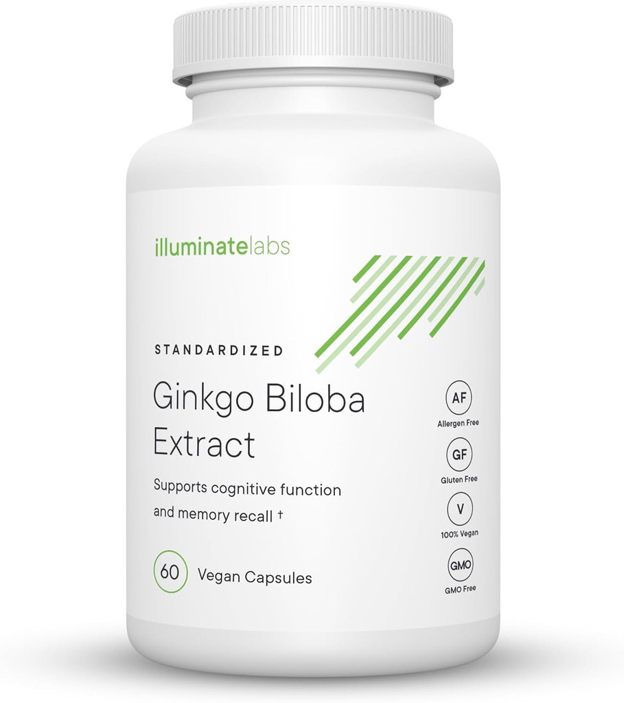 Illuminate Labs Ginkgo Biloba Extract Capsules | 240 mg | Supports Focus, Concentration, Memory, Short-Term Cognitive Function | Third-Party Tested and Backed by Medical Research