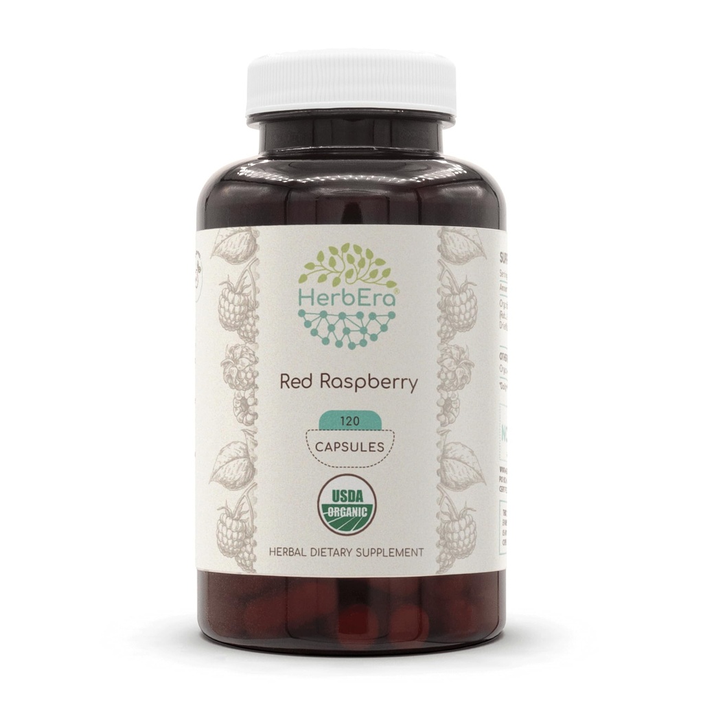HerbEra Red Raspberry USDA Organic 120 Kapseln | Natürliche Kräuter-Ergänzung | Zertifizierte organische vegetarische Kapseln und Bio Red Raspberry (Rubus idaeus) Getrocknete Blatt (120 Kapseln)