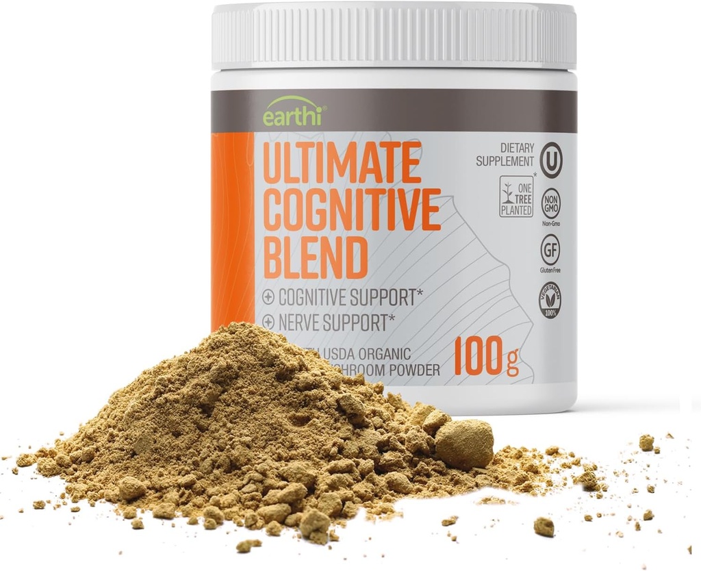 Supplément de champignons ultime, poudre de lion biologique pour la fonction cognitive, l'humeur, l'immunité et le bien-être, sans saveur et sans odorat, 100g