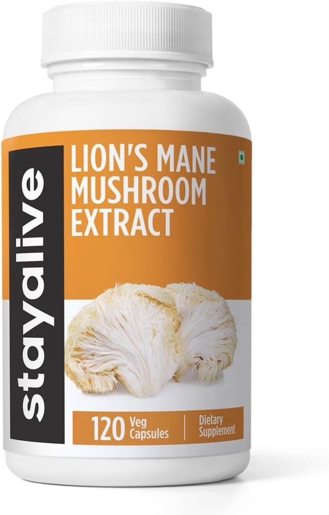 STAY ALIVE Lions Mane Supplement Kapseln 1000mg, 30:1 Extrakt w/Beta Glucans, 100% Fruchtkörper, reine Löwen Mane Pulver für Männer und Frauen, 120 Pillen, Non-GMO & Gluten-freie Pilzergänzung