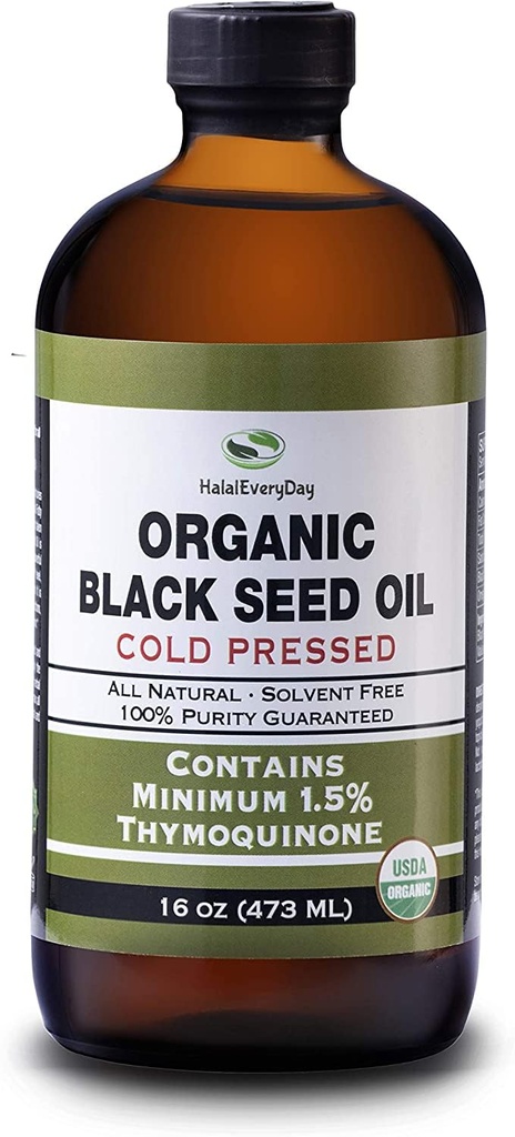 Huile de graine noire biologique - Bouteille de verre pressée à froid certifiée USDA Plus de 1,5% Thymoquinone 3X résistance Cumin noir turc Nigella Sativa non-OGM 100% huile de grain noir pur (32oz verre (2X16) bouteille)