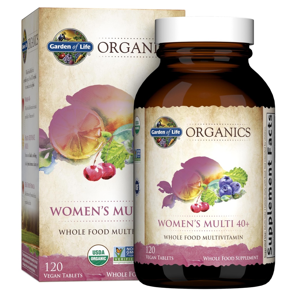 Giardino della vita Multivitamina per le donne 40 Plus, Organics Womens Vitamins, Ormone & Breast Health Support Blend, Vegan, 120 compresse