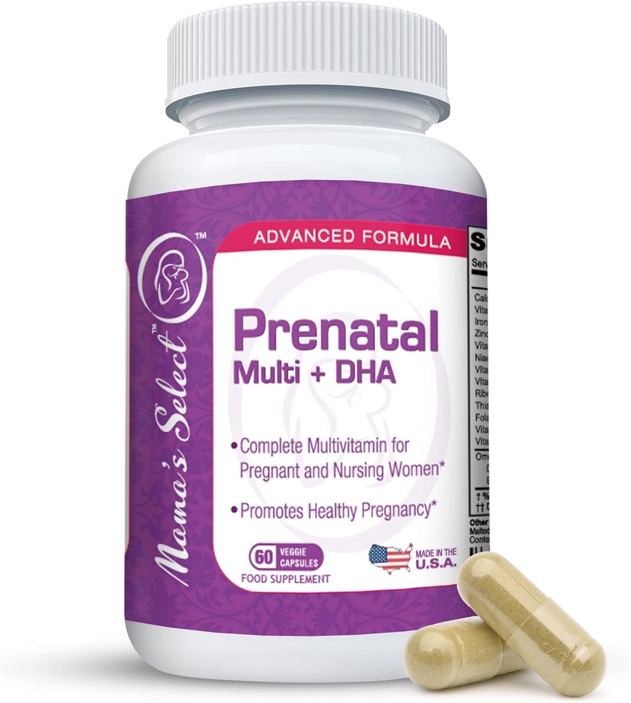 Mama's Select Prenatal Vitamine für Frauen mit Eisen, Vitamin D, DHA und mehr für schwangere Frauen, Methyl Folate Safe für MTHFR - Gentle on Stomach, 60 Veggie Capsules