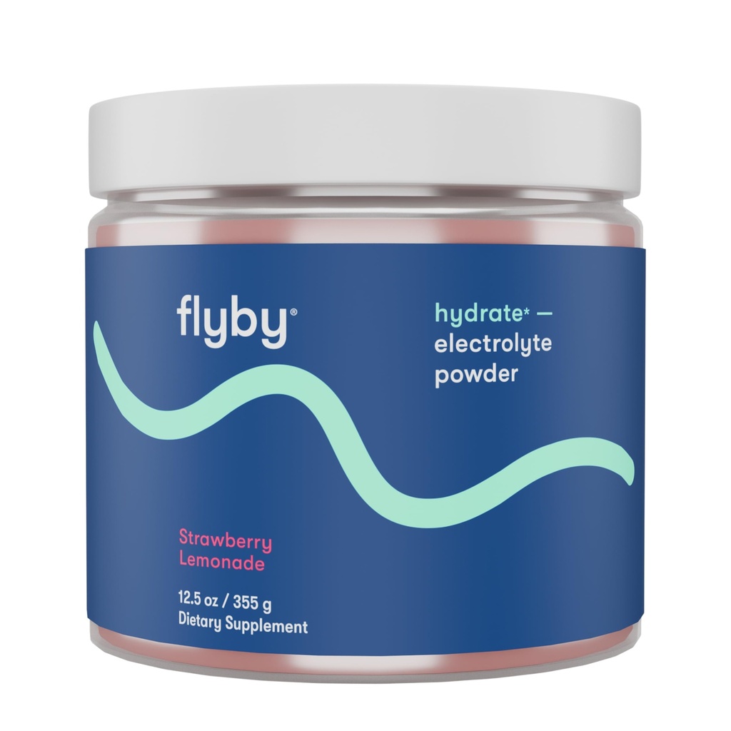 Flyby Elektrolyte Pulver [No Added Sugar: Naturally Sweetened ] Enthält Kalium, AquaminTM Calcium & Magnesium, Meersalz-Natrium, Vollspektrum 72 Trace Minerals - Erdbeer-Limonade