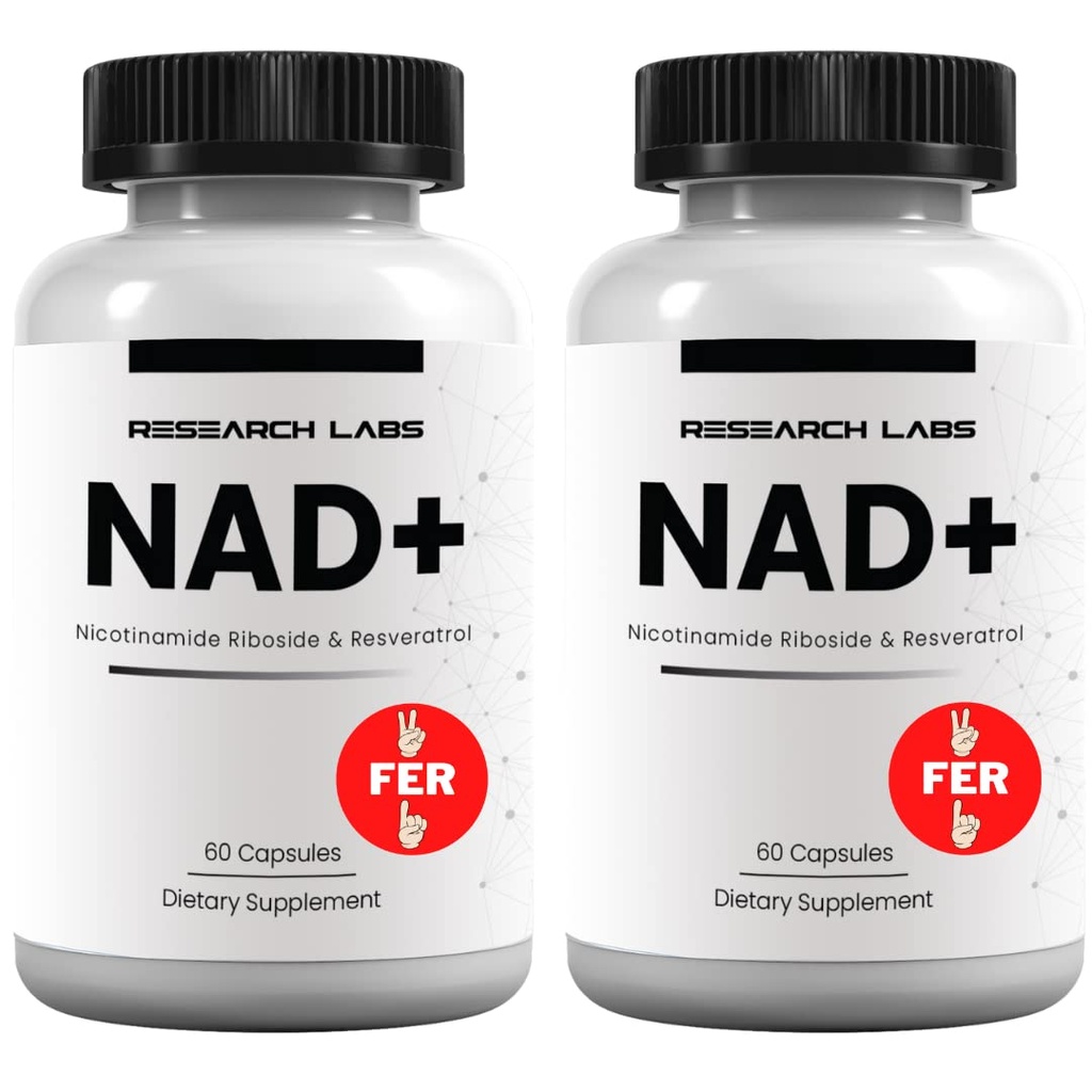 Research Labs NAD+ Supplement 2 für 1 Ad. Proprietäre Formel w/Patent Pending RiboYOUNGTM. NRF2-Aktivator, Nicotinamid Riboside, Quercetin, Resveratrol, Betaine. Echte NAD Ergänzung Anti Aging...