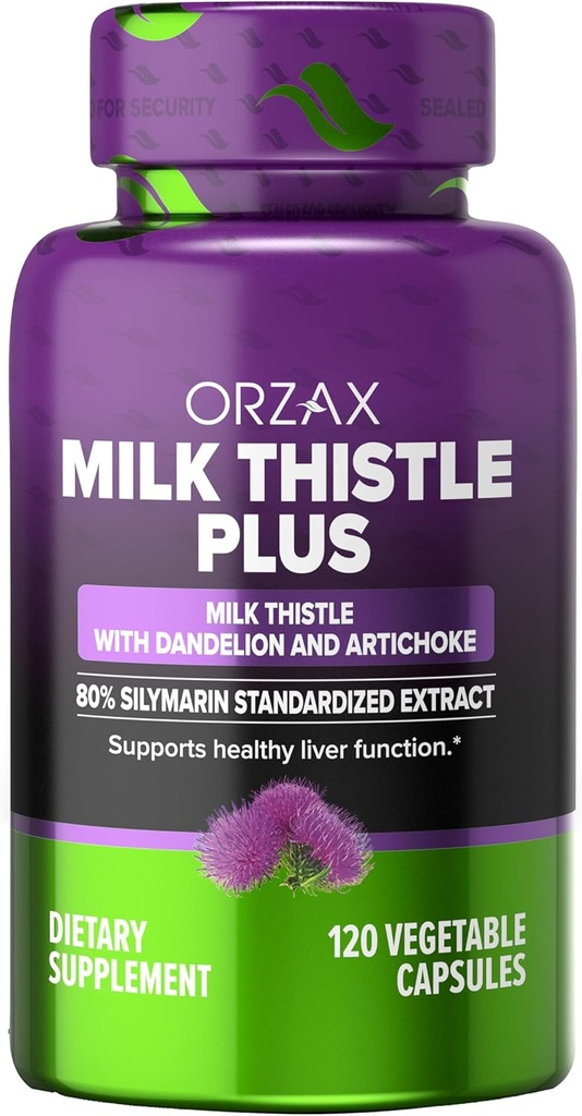 ORZAX Milk Thistle 250 mg - Liver Cleanse Detox & Repair Support - Kräuterergänzung - 80% Silymarin Standardisiert, Dandelion Root & Artichoke Extract - Vegan & Non-GMO - 120 Kapseln - 120 Tage Versorgung