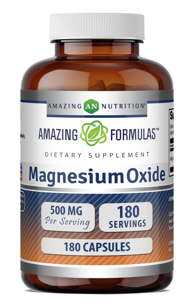 Formules étonnantes Supplément à l'oxyde de magnésium : 500 Mg par service 180 capsules non-OGM