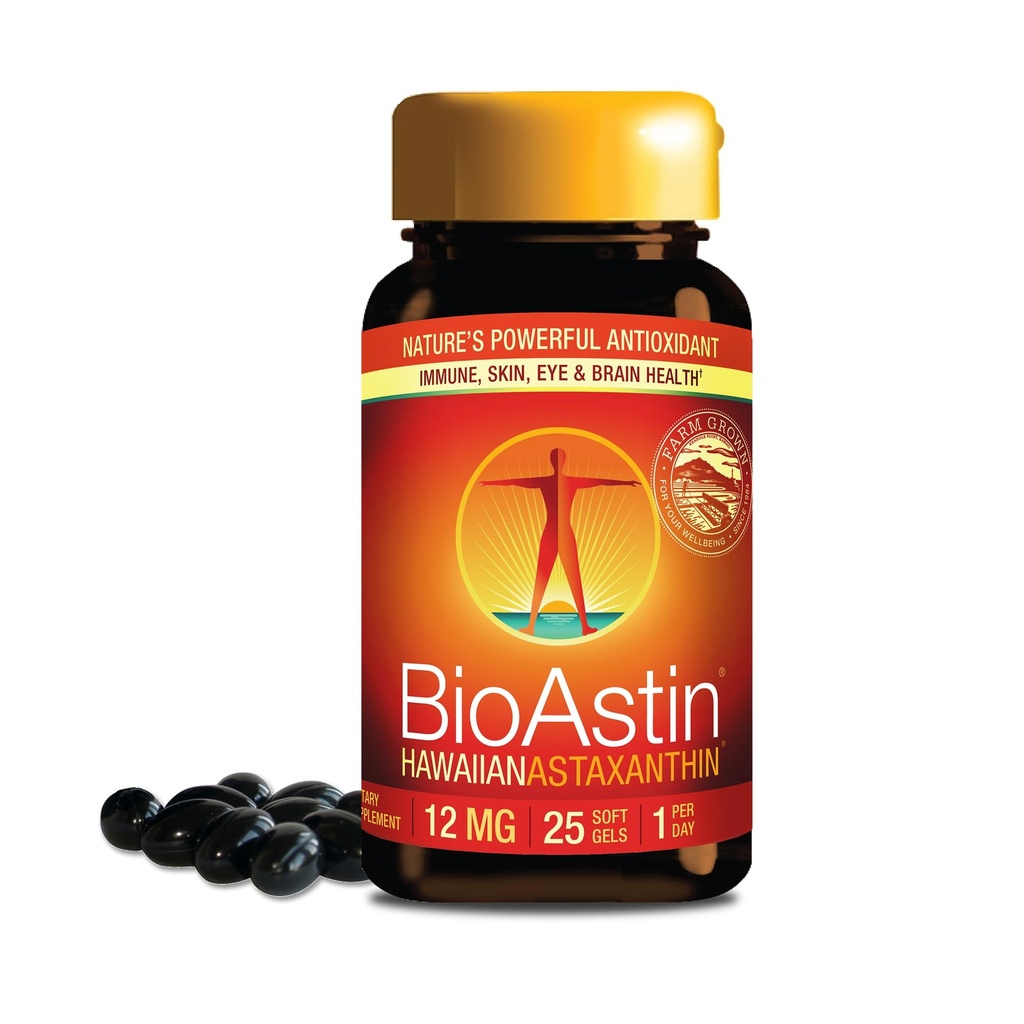 Nutrex Hawaii BioAstin Hawaiian Astaxanthin - 12mg, 25 Softgels - Farm-Direct Premium Antioxidans Ergänzung zur Unterstützung von Augen-, Haut-, Gelenk- und Immunsystem Gesundheit - Non-GMO & Gluten-Free