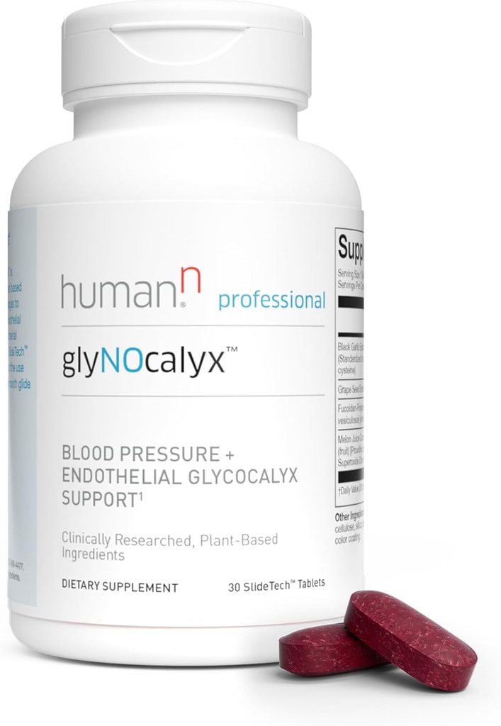 Compresse di glinocalissi umani - Glicocalix endoteliale, Circulation & Nitric Oxide Support – Aglio nero, Estratto di semi di uva, Complesso di Fucoidan-Polyphenol – 30 Conte