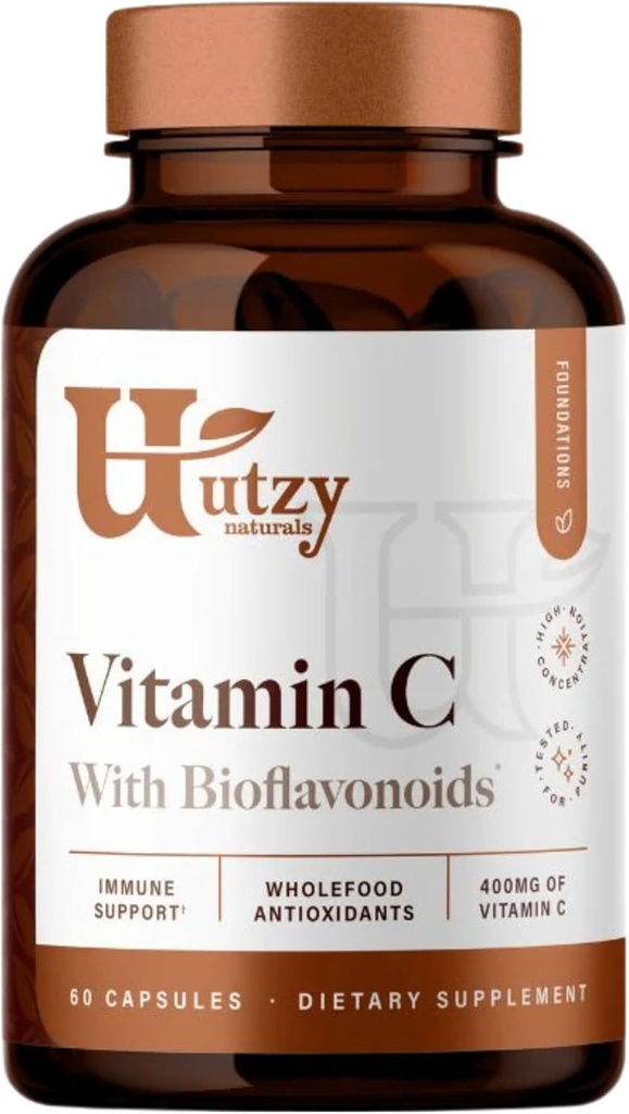 Utzy Naturals Vitamin C Complex | 400mg Vitamin C with Acercola & Citrus Bioflavonoids | 60 Capsules