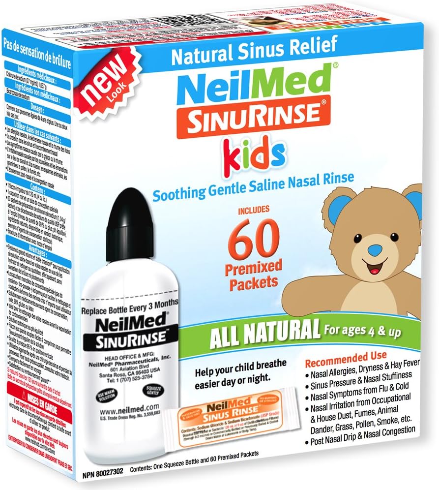 NeilMed Pharmaceuticals - Sinus Rinse Kids Tous les kits naturels - 60 paquets prémélangés