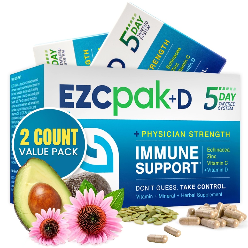EZC Pak 5-Tage Immunsystem Booster mit Echinacea, Vitamin C, Zink & Vitamin D - Tapered Immun Support Supplement für Erwachsene - unterstützt Immunität, Easy Travel-Size Supplement Pack - (Pack von 2)