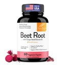 Sandhu's Beet Root Powder Capsule con Bioperine| Beetroot con Black Pepper & Grape Seed Extract| 60 Capsules, 30 giorni di fornitura