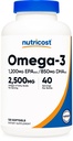 Omega 3 Fischöl - 2500MG, 120 Softgels (40 Serve) - Fischöl, Wild gefangen! 1200mg EPA 850mg DHA - Nicht-GVO, glutenfrei