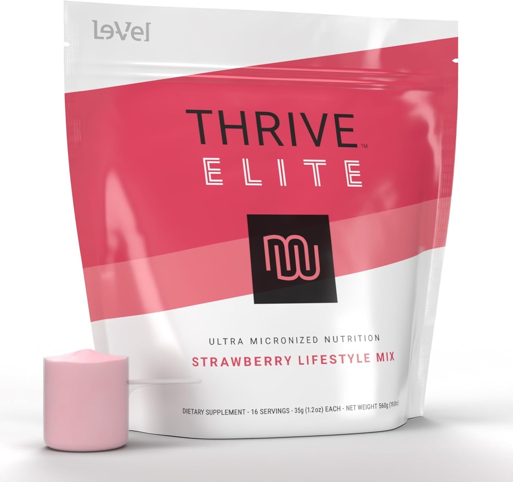 Thrive Elite Protein Shake | Gluten-Free, Protein Blend with BCAAs, Probiotics & Enzymes | 16 Serving - Scoop Serves, Strawberry