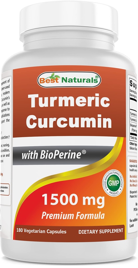 Best Naturals Curcumin Turmeric 1500mg/Serving con Bioperine - 180 capsule vegetali