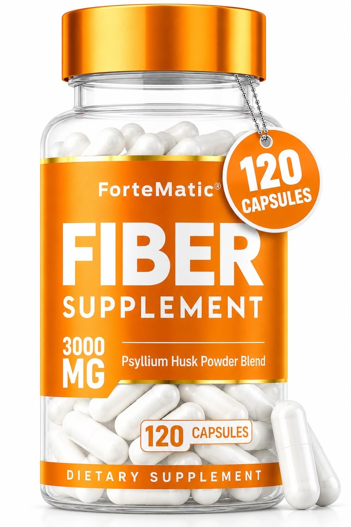 Più Fibra Rich Supplement 120 capsule Mega Dose 3000mg Blend Psyllium Husk, Aloe Vera, Chia Seed & Flaxseed Powder Gut Health, Cleanliness, costipazione