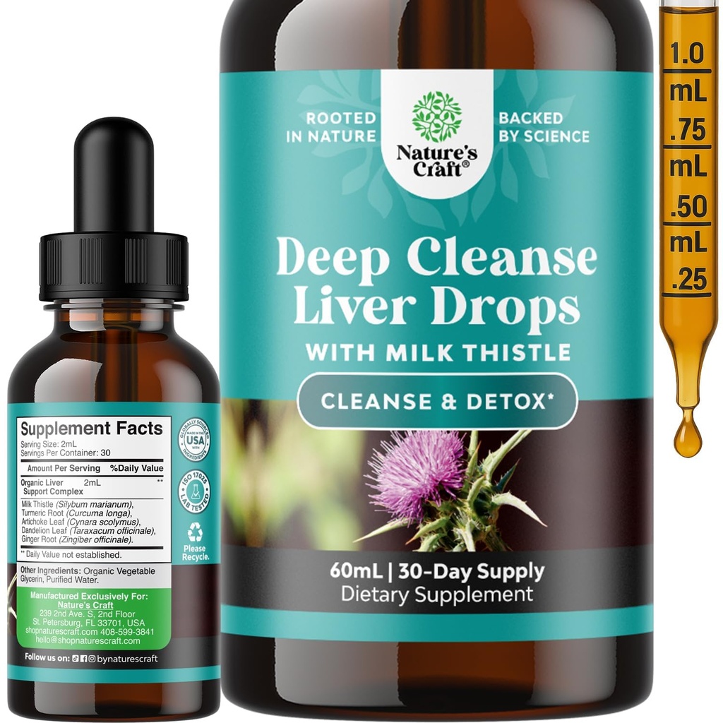 Detox & Repair with Milk Thistle Liquid Drops - Estratto di carciofo liquido di disintossicazione del fegato con polpa di dannazione, curcumina di Ginger & Turmeric per l'immunità & Daily Cleanse - 2Fl OZ