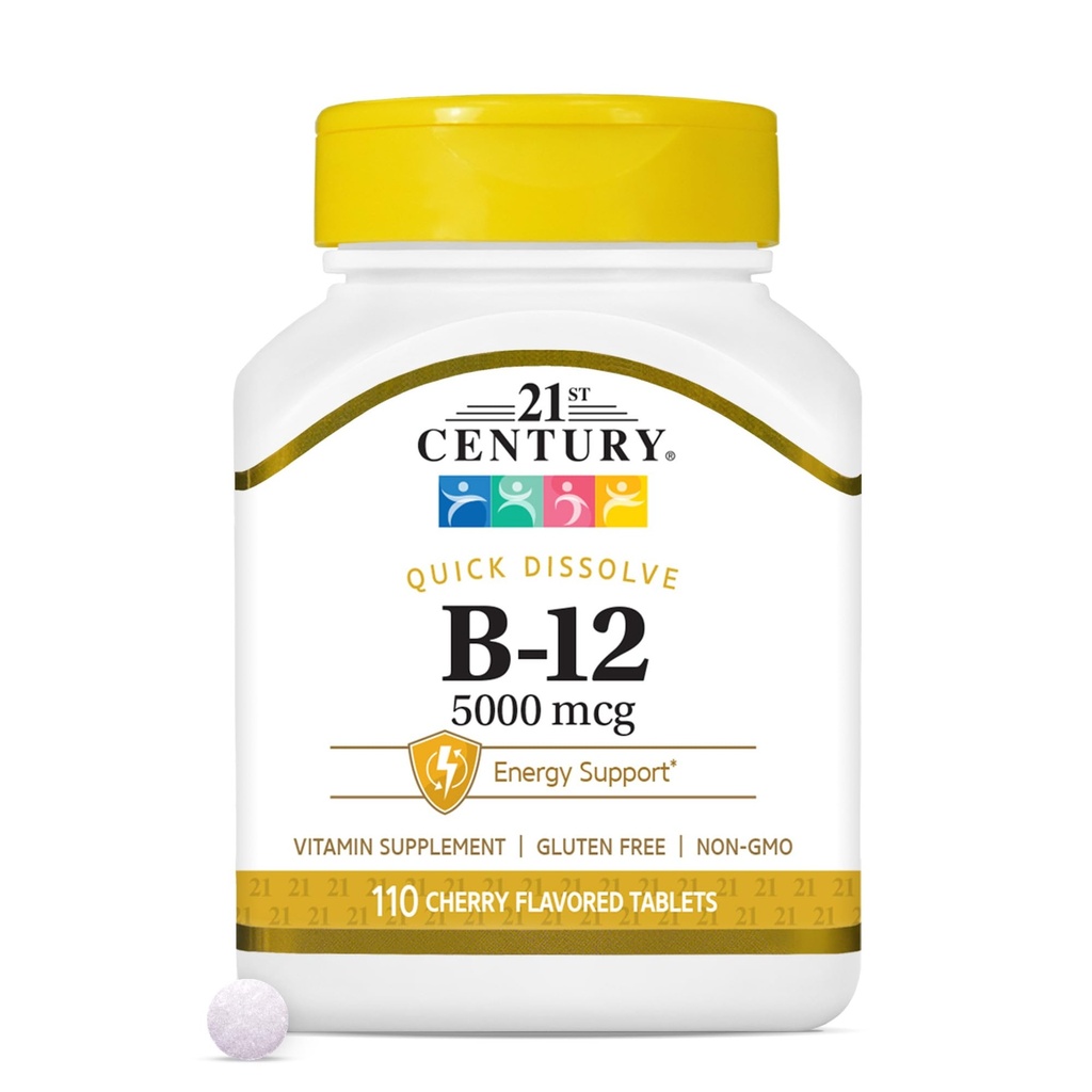 21st Century B-12 5000 mcg, 110 Cherry aromaed Sublingual Tablets, 110 Count