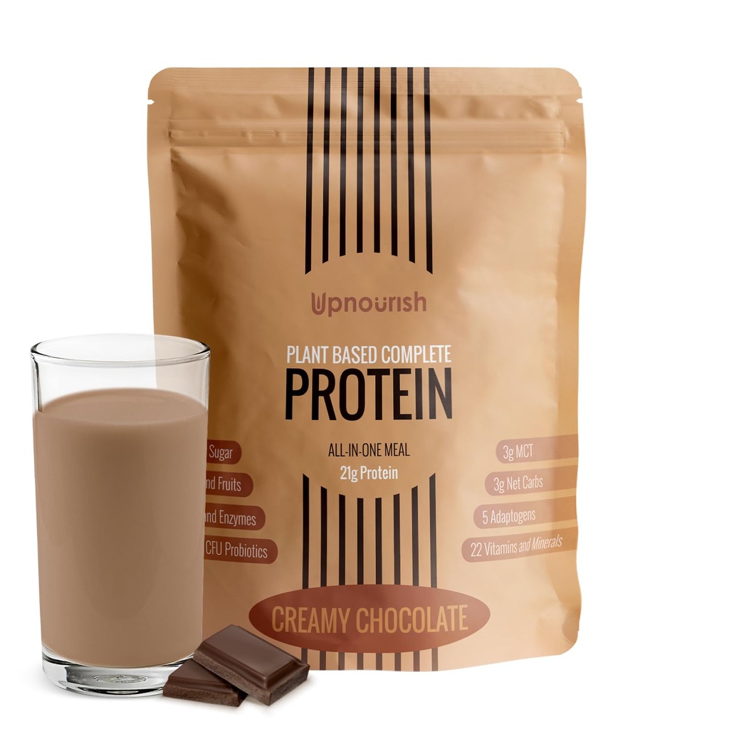 UpNourish Chocolat Poudre de protéines végétaliennes 54 Superaliments Poudre,1,5 milliard d'UFC Probiotiques 21g Protéines végétales, Pas de sucre Pas de lait Pas d'OGM Sans lait, Remplacement des repas Shake Keto-friendly Low-Carb Diet,15 portions