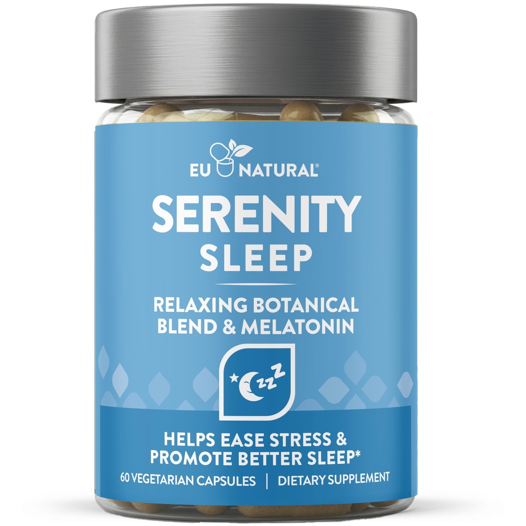 Serenity Sleep Natural Sleep Aid – Potent Blend of Magnésium, Valerian Root and Melatonin – Natural Sleep Aid – Non-Habit-Forming Way to Relax and Get a Good Night - 60 Vegan Soft Caps