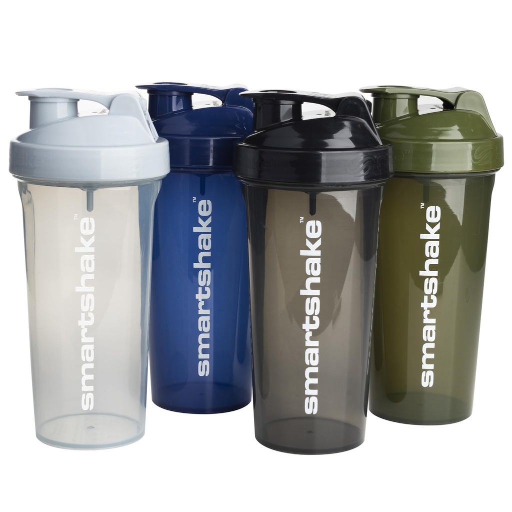 Smartshake Lite 4-Pack Protein Shaker Bouteille 800 ml de 27 oz - Vis étanche - BPA Gratuit – Unisexe - Mist Gray, Vert de l'Armée, Noir, Bleu marine