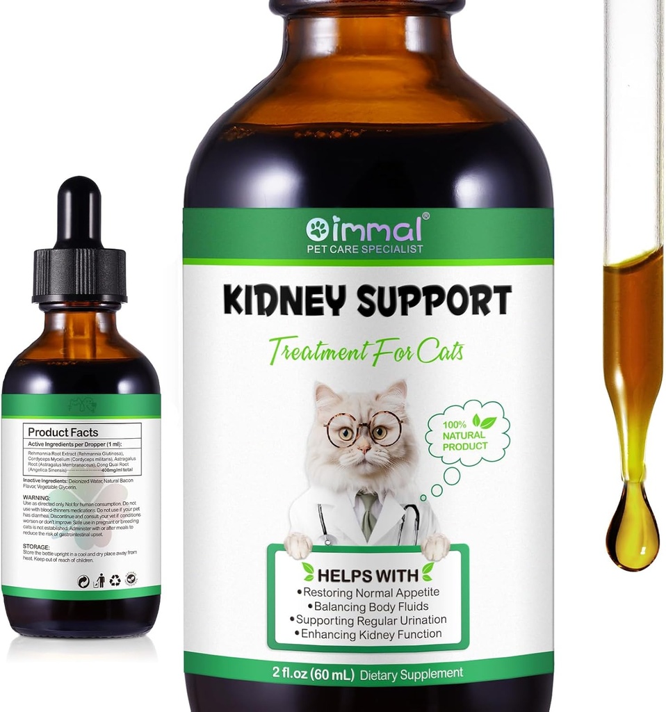 Leber Ergänzung für Katzen, Leber & Nieren Unterstützung Tropfen mit chinesischen Kräutern Rehmannia Glutinosa und Cordyceps Sinensis zu stärken Leber & Nieren Unterstützung, Pet Health Supplement für Katzen - 2 x 60 ml