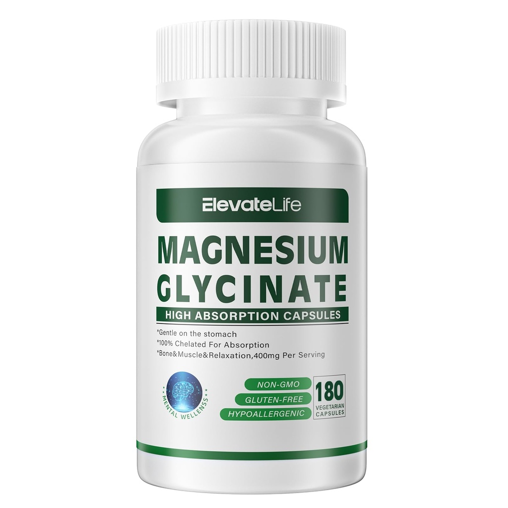 Magnesium Glycinate 400 MG pro Servierung 100% Chelat für hohe Absorption, Sanfte auf Stomach, Non-GMO, 180 vegetarische Kapseln