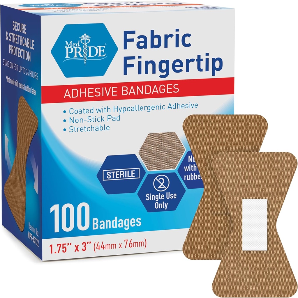 MED PRIDE Steril Fingertip Stoff Bandagen 1.75in X 3in Allergiker Adhesive Latex-Free 100 Count