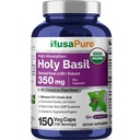 NusaPure USDA Organic Holy Basil Capsule 20:1 Extract, 350 mg Equivalente a 7,000mg | 150 Vegan Caps | Tulsi Holy Basil Leaf Extract | 2,5% Acido Ursolico | Non-OGM