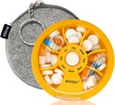 INVODA Wöchentliche Pille Organizer 7 Kompartment rotierende Pille Box für tägliche Medikamente & Vitamine - Tragbare Reise Pille Fall Fischöl ergänzt Vitamine Organizer (Orange+Bag)