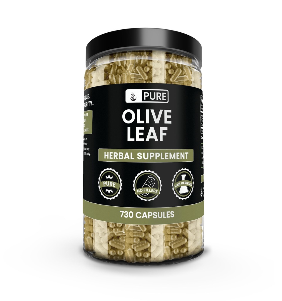 PURE ORIGINAL INGRÉDIENTS Feuille d'olive (730 Capsules) Pas de magnésie ou de farine de riz
