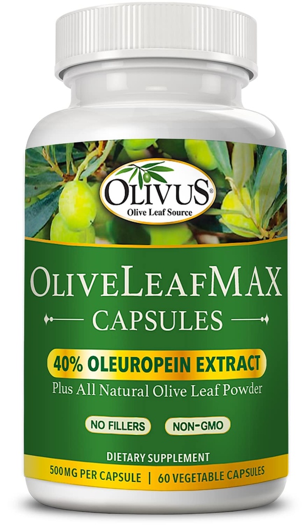 OliveLeafMAX Olivenblatt Extrakt (40% Oleuroepin) + Bio Olivenöl Blatt Pulver + Keine Füllstoffe + 60 Vegetarische Kapseln + aus Spanien und in den USA hergestellt in GMP Facility