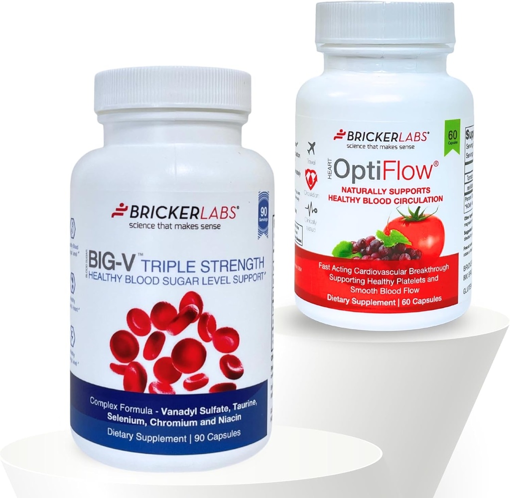 Bricker Labs Balance & Flow Duo: Flux sanguin et soutien du sucre: Sulfate de vanadyl triple force Big V et supplément de flux sanguin OptiFlow