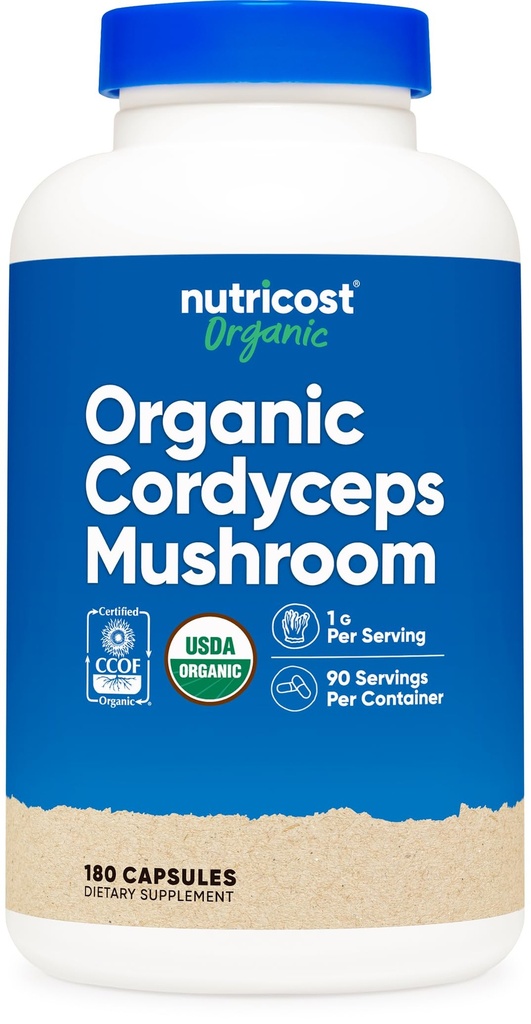 Nutricost Cordyceps Mushroom Capsules 1100mg, 90 Serv - CCOF Certified Made with Organic, Gluten Free, 550mg Per Capsule (180 Kapseln)