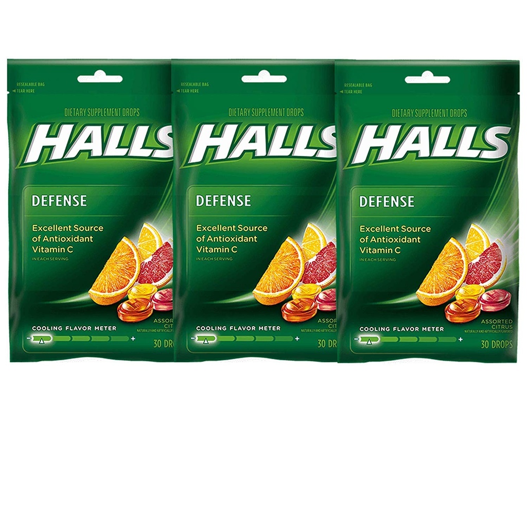 Halls Défense gouttes de vitamine C agrumes assortis - 30 ct, boîte de 3
