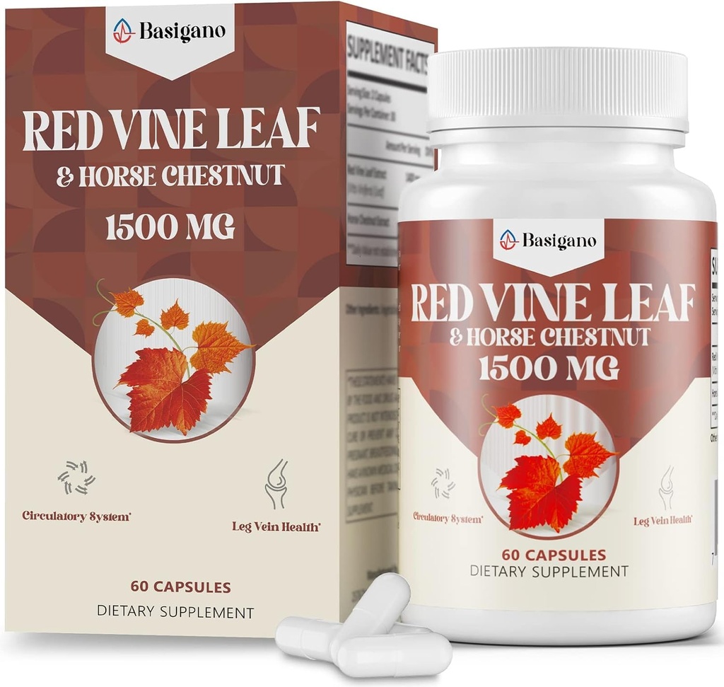 Integratori della capsula di Estratto di Cistochia di Vite rosso (Vitis Vinifera) 1500mg -Premium Extract for Healthy Veins, Circulation, Heart, Skin