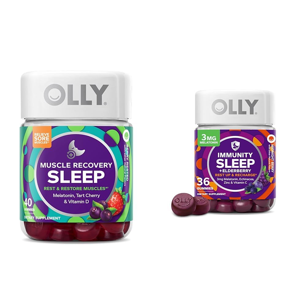 OLLY recupero del muscolo sonno gommoni, 40 conte Immunity sonno Melatonin Gummy, 36 conte Bundle