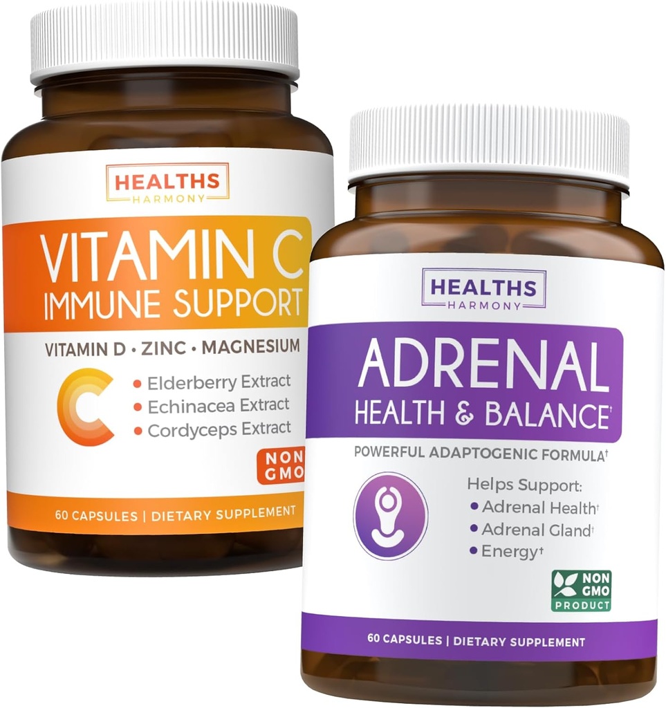 Bundle di supporto surrenale e supporto immunitario di vitamina-C - Bundle di immunità di surrenale-C - Supporto surrenale & Cortisol Manager (non OGM) & supporto immunitario di vitamina C (non OGM)