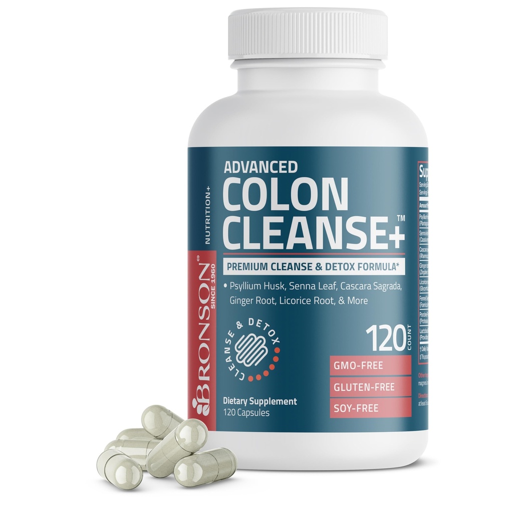 Bronson Advance Colon Cleanse Premium Cleanse & Detox Formel mit Psyllium Husk, Senna Leaf, Cascara Sagrada, Ginger Root, Licorice Root & More, Non-GMO, 120 Kapseln