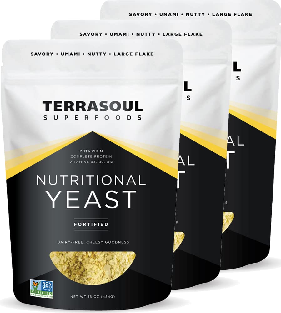 Terrasoul Superfoods Premium Nutritional Yeast Flakes, 3 Lbs (Pack of 3), Fortified, Savory Superfood für Vegan Cheese, Saisoning und Plant-Based Protein Boost
