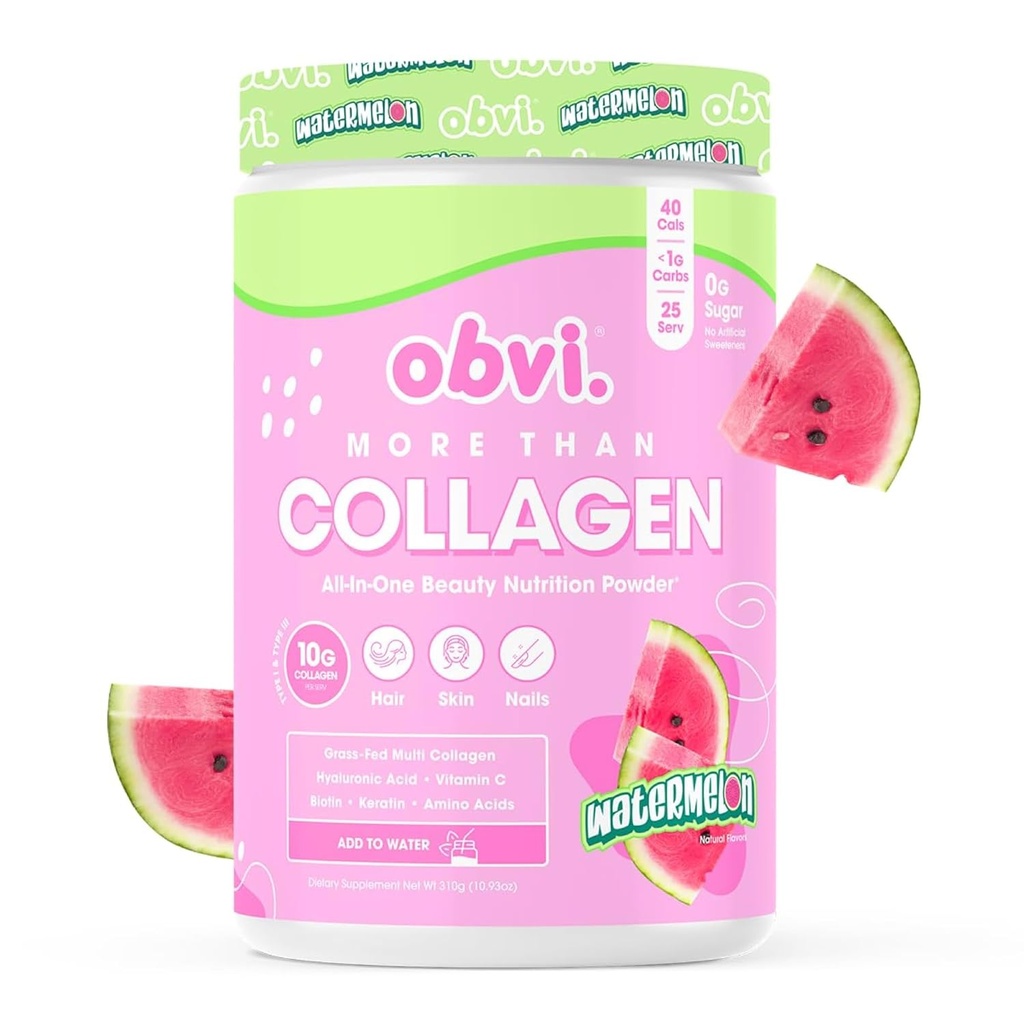 Obvi plus que la poudre de collagènes prend en charge les cheveux sains, la peau, les ongles, les articulations, complément de collagène à gazon avec acide hyaluronique, biotine, kératine, 25 portions