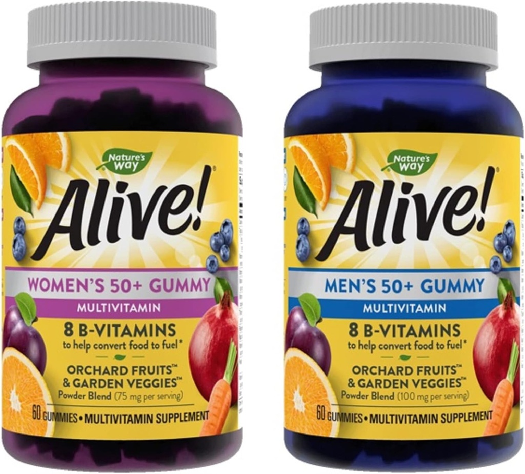 La Via della Natura Viva! Donne e uomini 50+ Multivitaminici gommosi, B-Vitamins, sapori deliziosi, 60 Gummies per bottiglia
