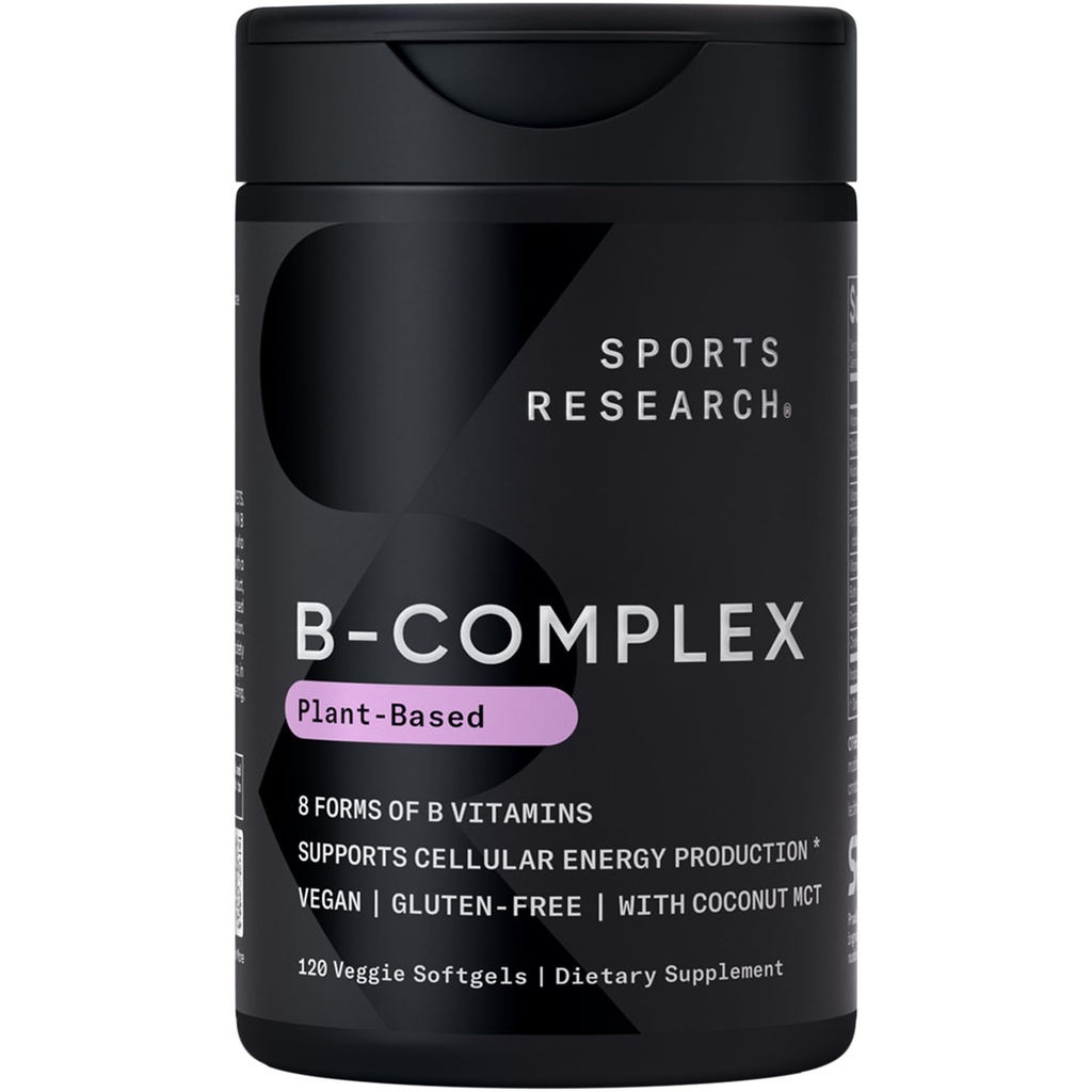 Sportforschung® Vitamin B-Komplex - Vollspektrum von B Vitaminen mit methyliertem B12 & Folat - Glutenfrei · Pflanzenbasiert · Non-GMO · Vegan-Friendly Formula - 120 Veggie Softgels