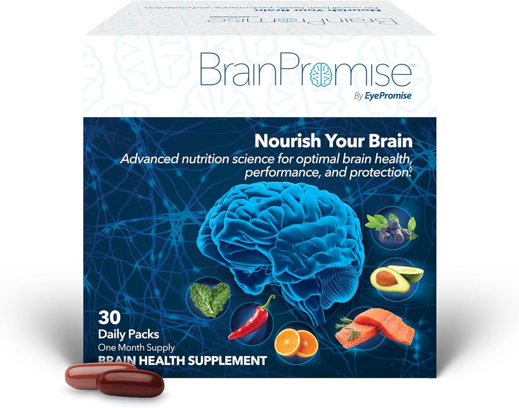 EyePromise BrainPromise Brain Supplement - 30 Softgel Packets, 30-Tage-Versorgung - Umfassende Science-Backed-Formel mit Lutein und Zeaxanthin zur Unterstützung von Gedächtnis, Fokus & Gesamt Gehirngesundheit
