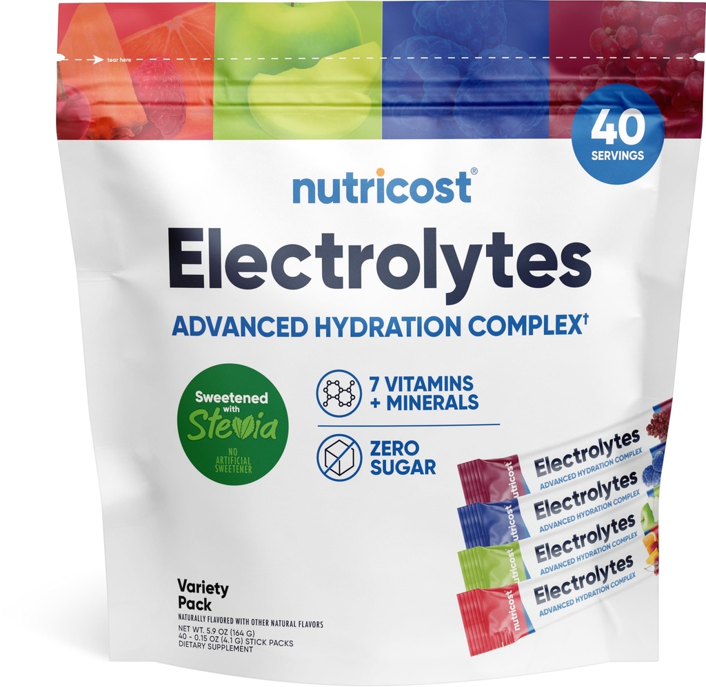 Nutricost Electrolytes Complex, Variety Pack Aromaed, 40 Stickpacks - Advanced Hydration Complex