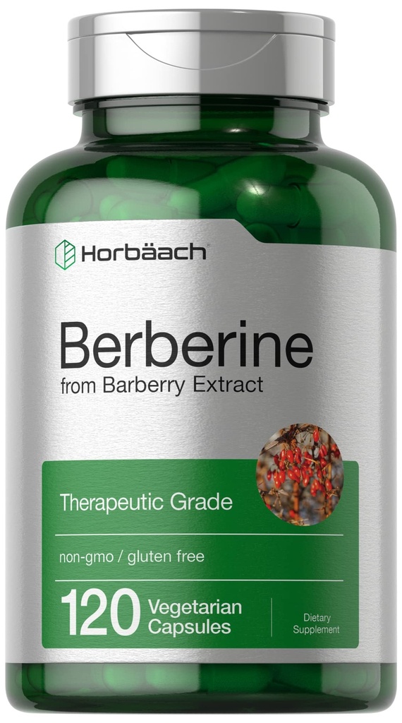 Horbaach Berberine HCL Supplemento | 500mg | 120 capsule | da Estratto di Barberry | Grado terapeutico | Vegetariano, Non OGM, Gluten Free