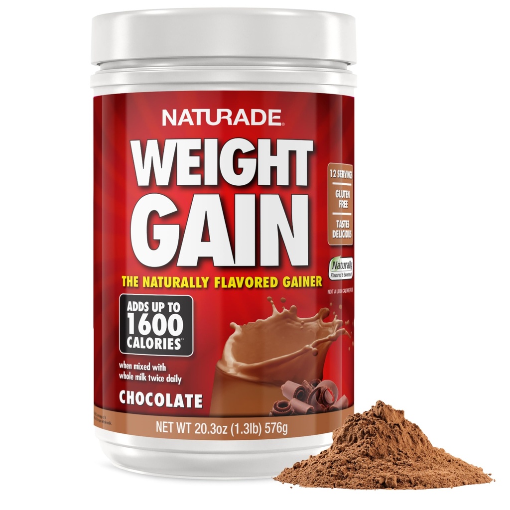 Naturade - Mélange de boissons de gain de poids naturel - Sans gluten, goût délicieux, 1600 calories par portions - Gaineur de masse avec/hydrates de carbone et protéines - Chocolat, 20.3 Ounce (12 portions).
