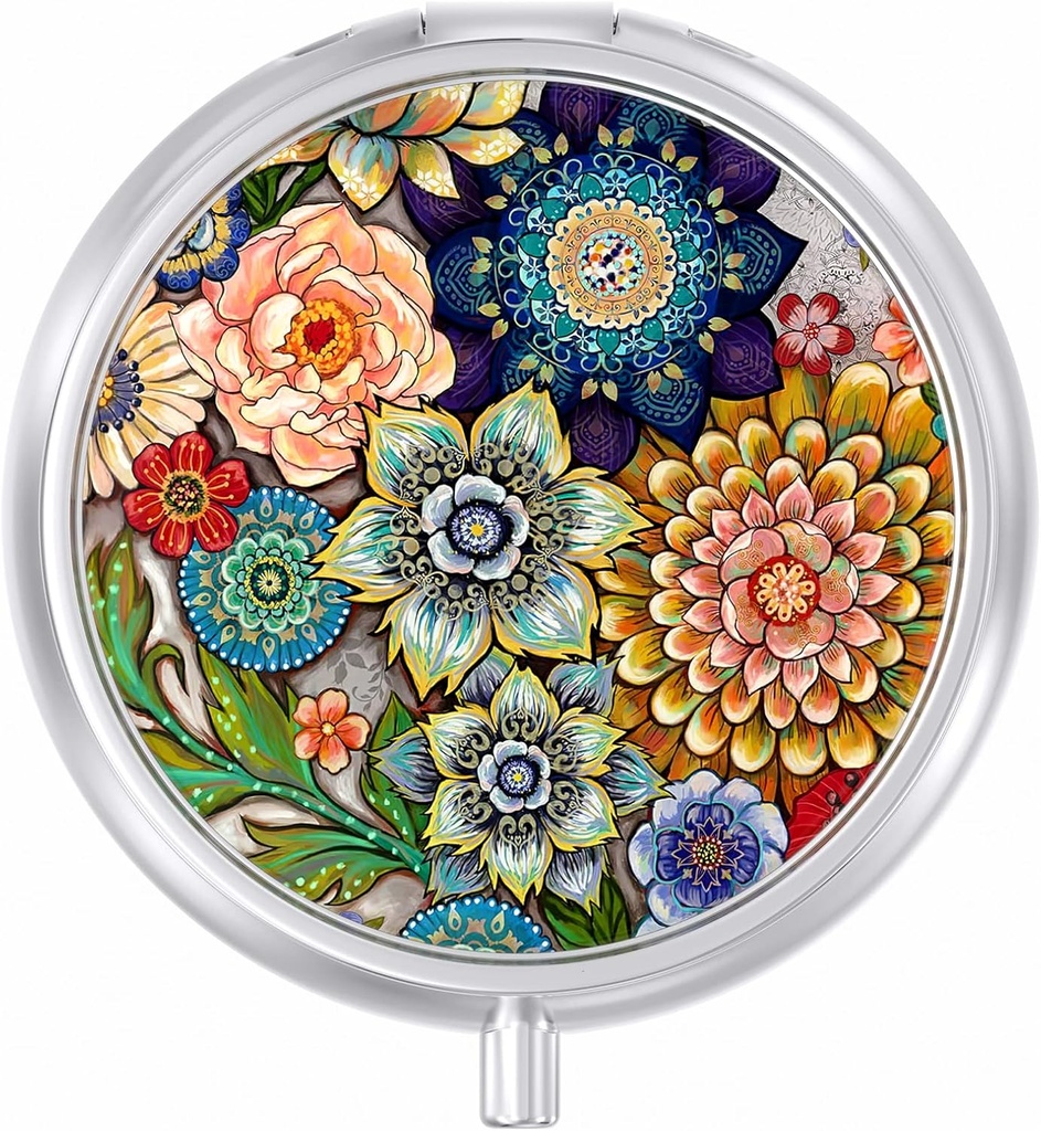 Pillen-Fall, niedliche Reise Pillen-Box für Geldbeutel, Feuchtigkeit Proof Small Medicine Holder, Portable Pocket Medicine Organizer Spender, Vitamine, Cod Liver Öl, Ergänzungen, Mandala Blume zu halten