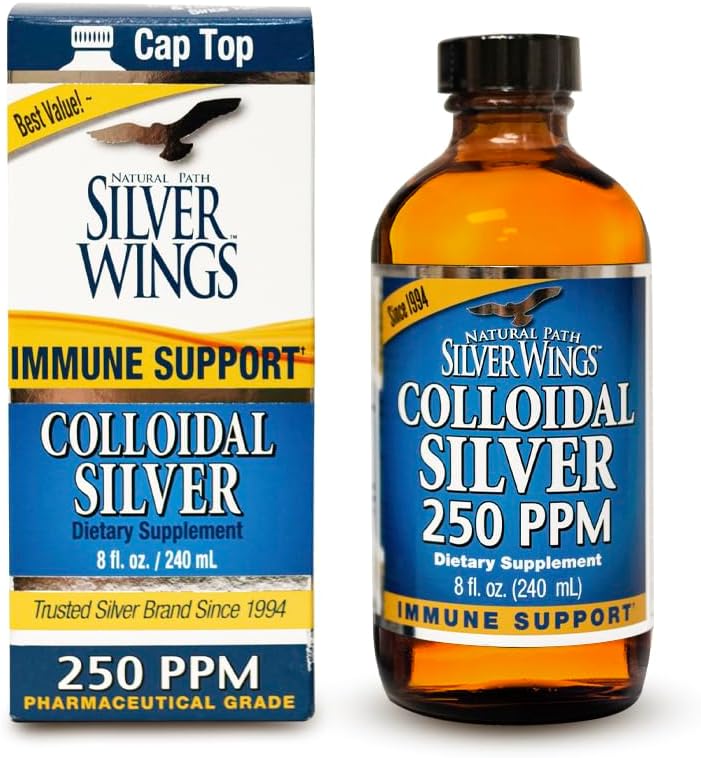 Percorso naturale Silver Wings Colloidal Silver Liquid - Enhanced Immune Support Supplement - 250ppm (1250mcg) - 8oz
